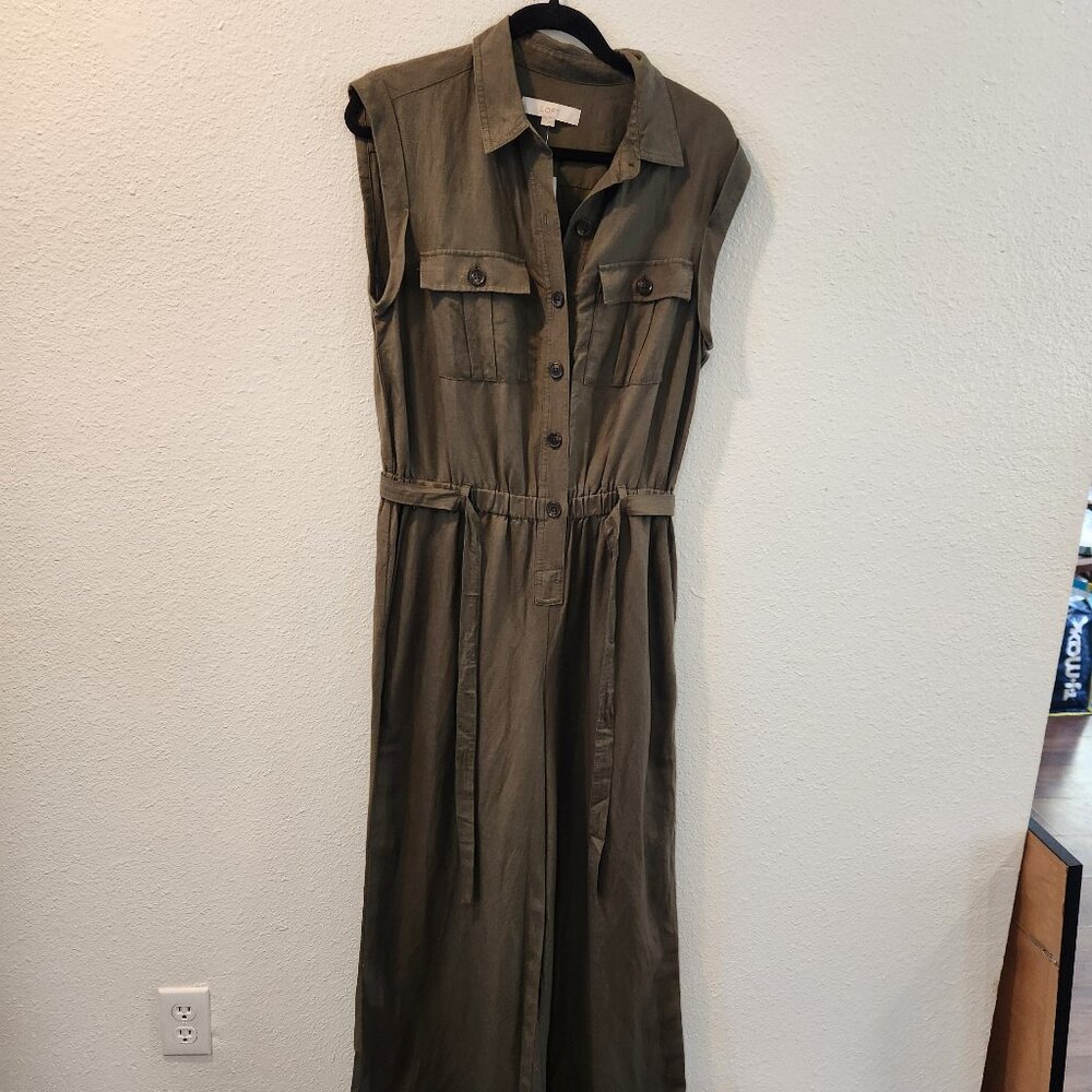 Loft Olive Linen Jumpsuit